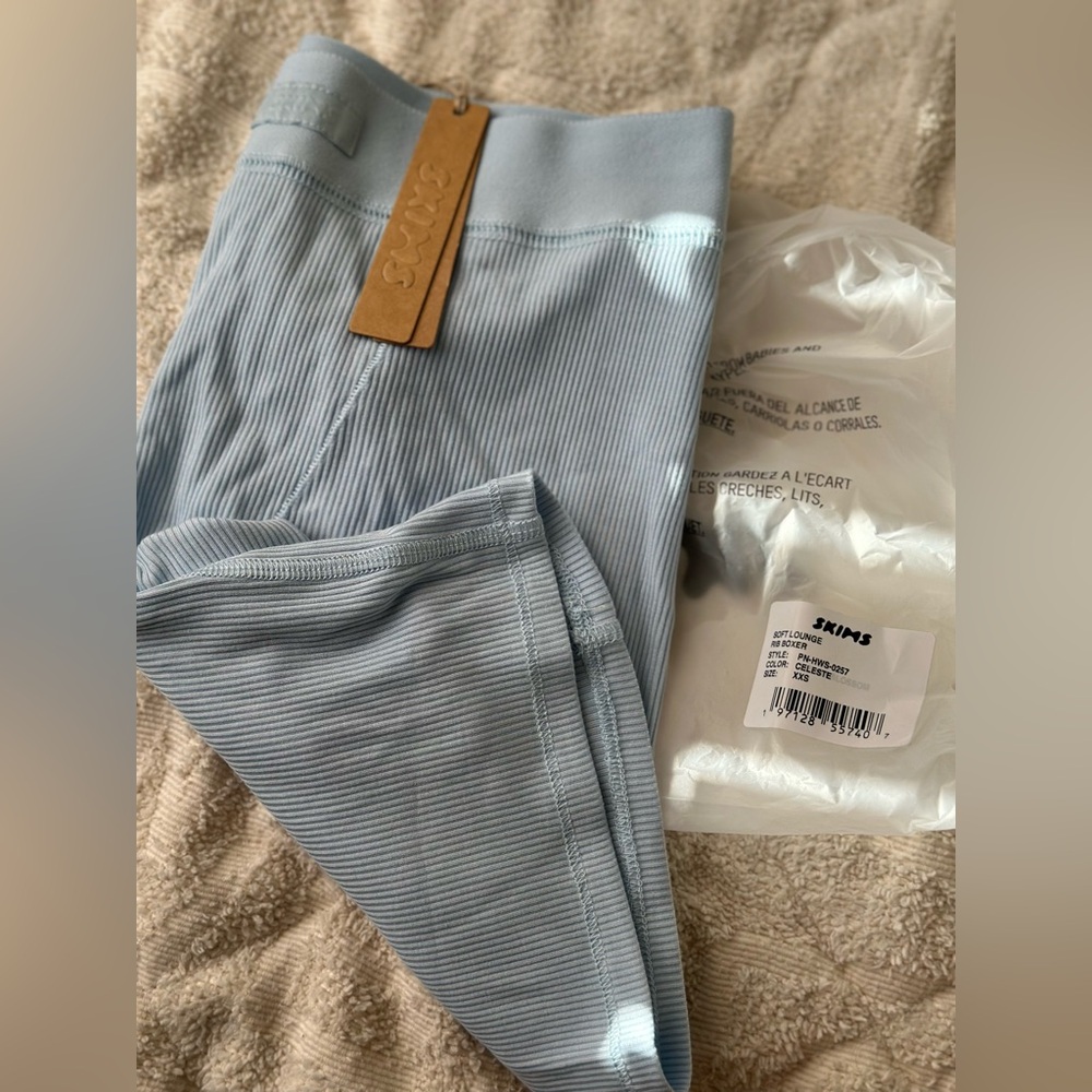 SKIMS Baby Blue Ribbed Stretchy Lounge Shorts